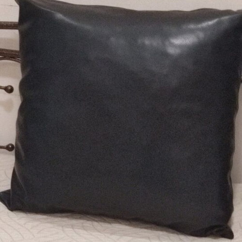 Leather pillow 60x60x18 cm, black, with zipper