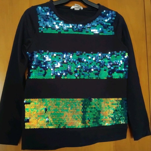 H&M blouse with sequins like new, black with green details