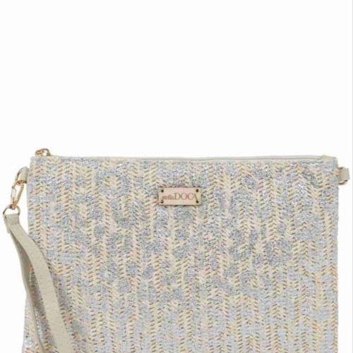 Doca Straw Women's Envelope Bag new, silver with animal print