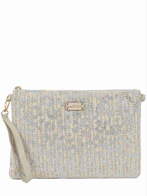 Doca Straw Women's Envelope Bag new, silver with animal print
