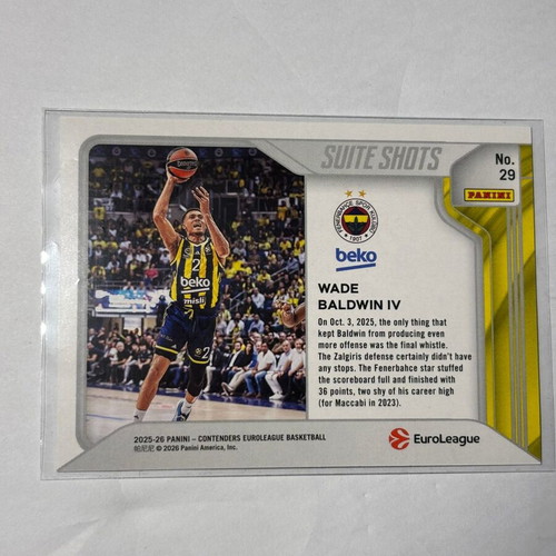 Wade Baldwin 2025-26 Contenders EuroLeague Suite Shots like new