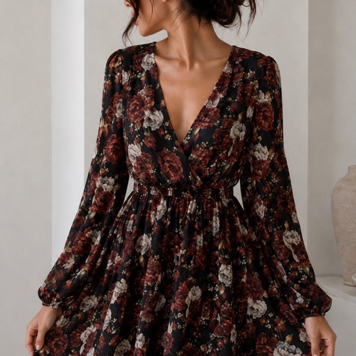 Shein floral dress L with V neckline, new