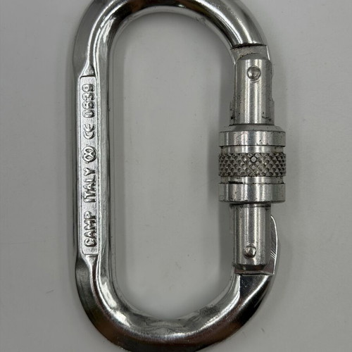 Camp Italy climbing carabiner used, silver, screw-lock