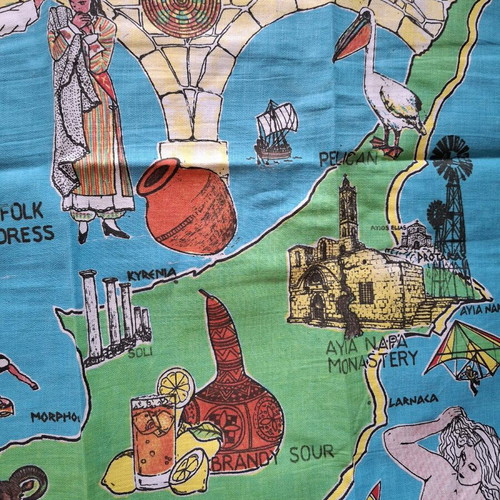 Cyprus souvenir tea towel new, vintage Ayia Napa design