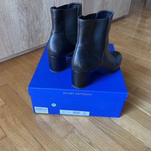 Stuart Weitzman Leather Black Booties heel 6 cm size 38.5 like new