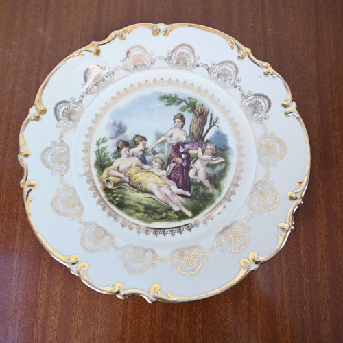Porcelain plate Bavaria Germany used, neoclassical design with gold