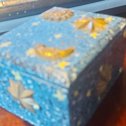 Bijouterie used, German wooden with bronze embossed designs