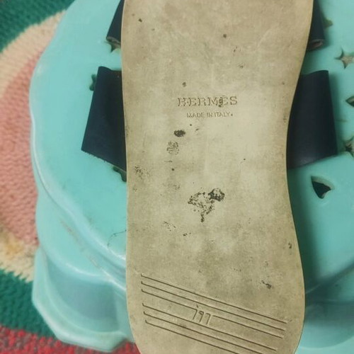 Hermes Izmir Leather Slippers Like New Size 44 Black
