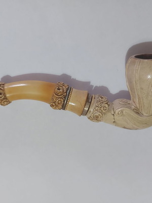 Viennese pipe used from meerschaum with amber and silver rings, 1880