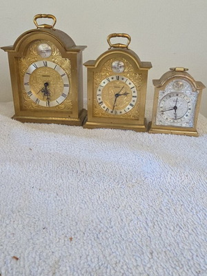 Swiza table clocks used, set of 3 from 1960s, 8-day movements
