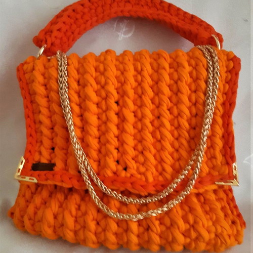 Handmade knitted crossbody bag orange new