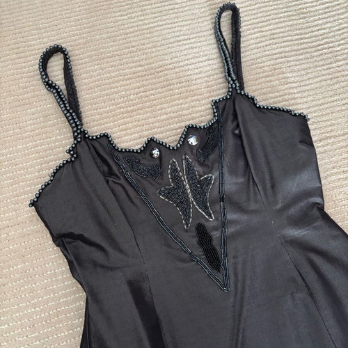 Vintage handmade 80s mini dress like new with beads and pearls