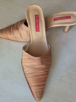 Γόβες mules μεταχειρισμένες, ριγωτό σχέδιο, καφέ/χρυσούς, νούμερο 38