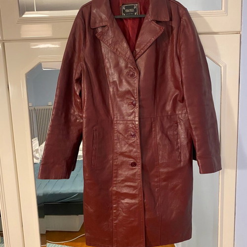 Vintage leather coat used, dark burgundy, size 46