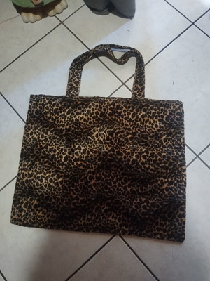 Τσάντα shopping bag λεοπάρ γούνινη μεταχειρισμένη ώμου μαύρη καφέ