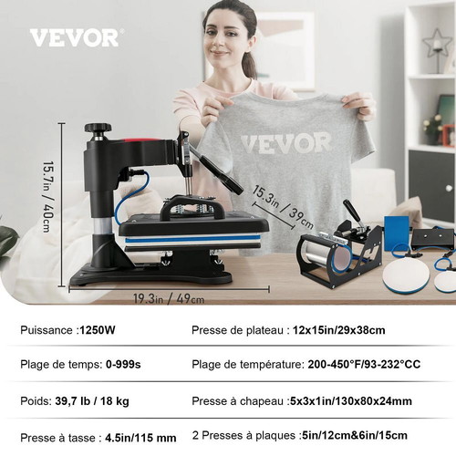 Vevor 5-in-1 Heat Press Machine 1250W New