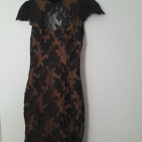 Lena Katsanidou evening dress like new, black lace with beige lining