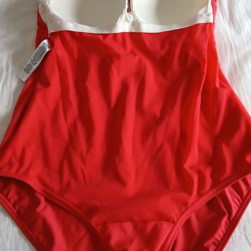 Marks & Spencer women's one-piece swimsuit new, size 14, red with colorful geometric patterns