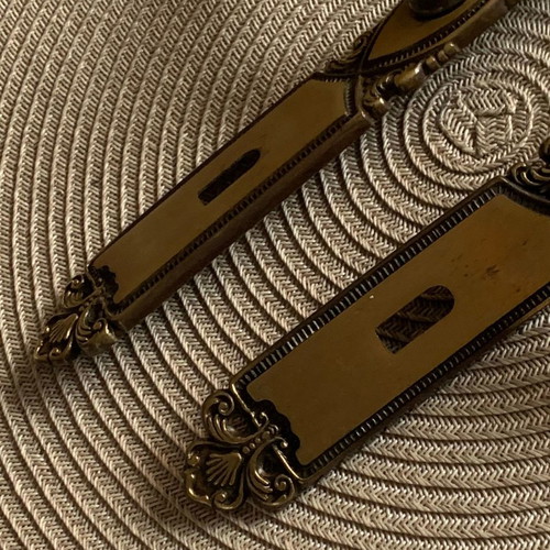 Brass vintage door handles used, pair