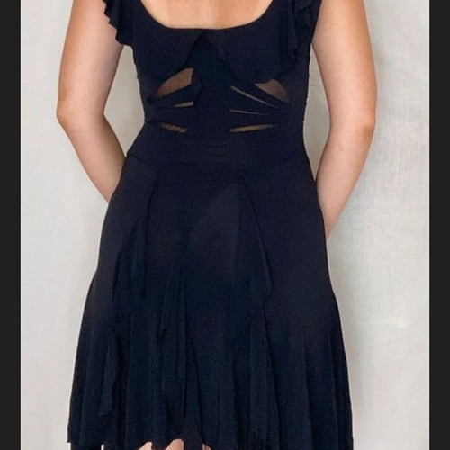Viscose elastic Italian dress like new, black with points and transparencies