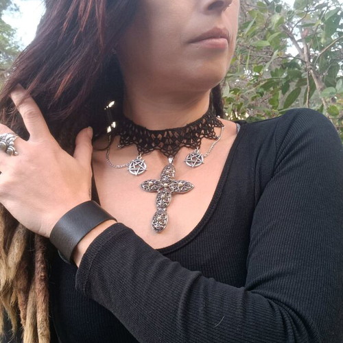 Gothic necklace handmade with lace new