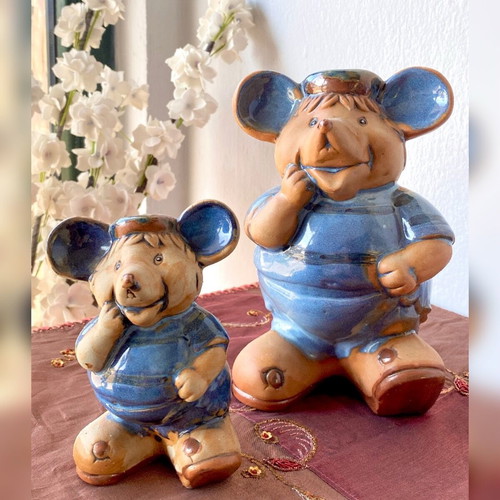 Decorative mice set of 2, new, blue and ceramic figurines
