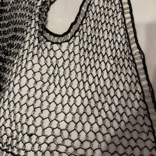 Knitted sleeveless fishnet vest L like new, black with silver beads