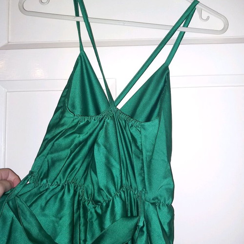 Emerald green satin long dress with straps L&S like new