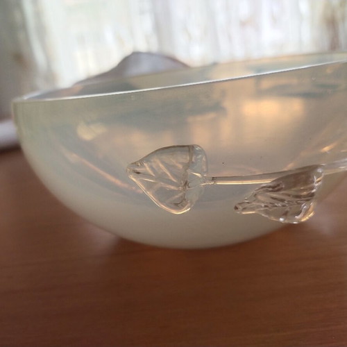 Vintage Matte Glass Bowl with Relief Roses and Leaves like new