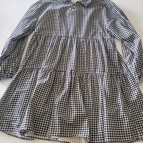 Zara black and white corduroy check dress 13-14 years like new