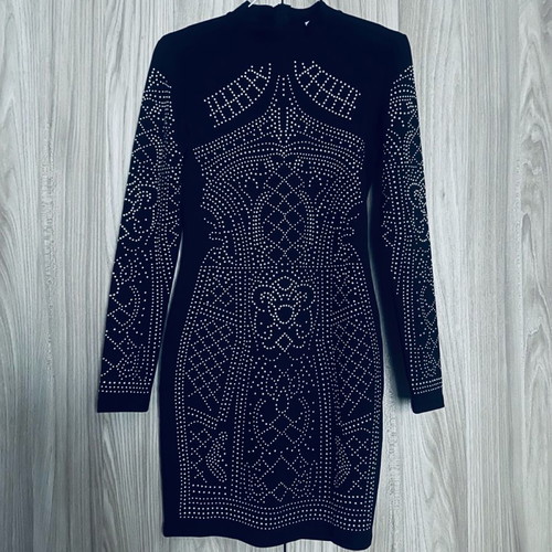 Mini black evening dress new with silver rhinestones