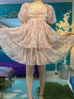 Selkie style dress like new, salmon with multicolor splashes