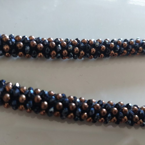 Handmade choker necklace with bead braid, like new, blue and copper