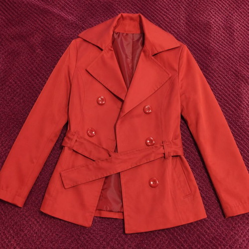 Red women's trench coat with belt size small new
