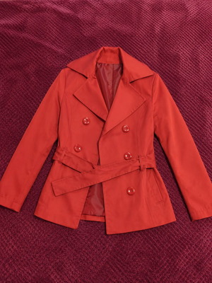 Red women's trench coat with belt size small new