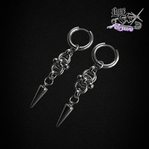 Love X Poison Handmade Stainless Steel Silver Chainmail Hoop Earrings with Spikes new