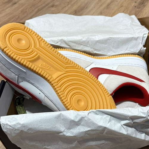 Nike Air Force 1 Low new with white leather, red Swoosh and suede panels