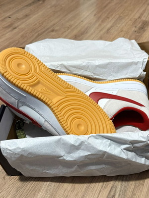 Nike Air Force 1 Low new with white leather, red Swoosh and suede panels