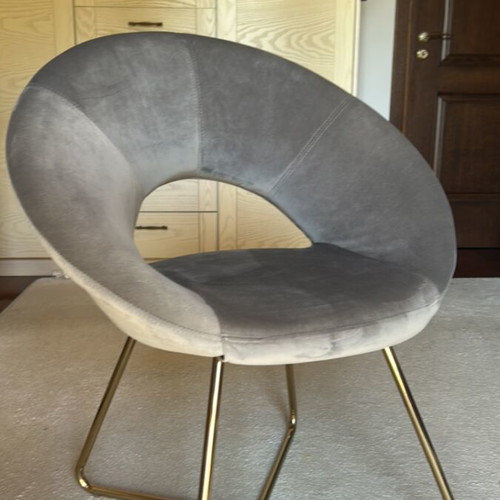 Velvet chair gray with gold legs like new