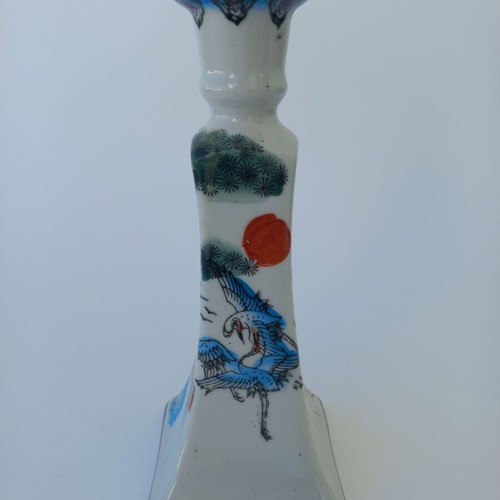Vintage porcelain Chinese candlestick like new with hand-painted cranes