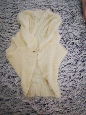 Wool fluffy women's vest like new, beige and white