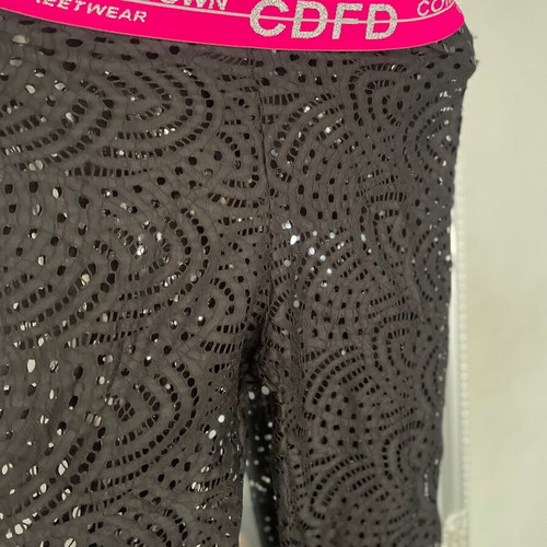 Comme Des Fuckdown lace pants with fuchsia elastic logo, like new