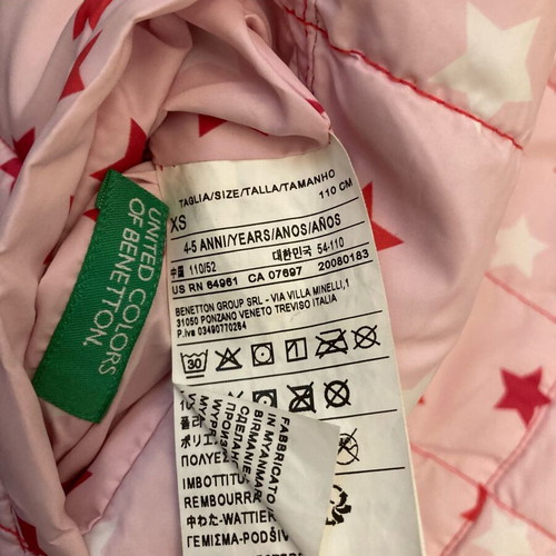 Benetton girls' sleeveless jacket like new, pink multicolor, size 110 cm