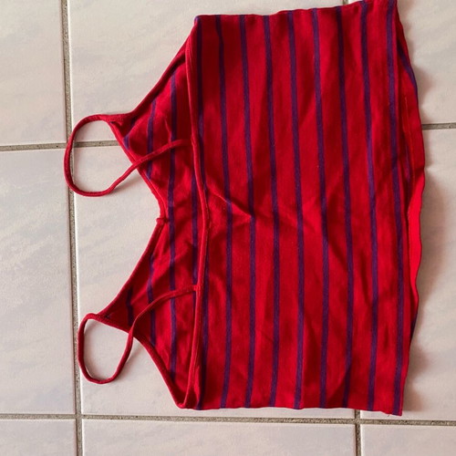 Τιραντέ ριγέ crop top Primark κόκκινη μωβ αφόρετο