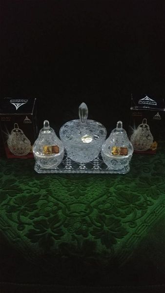  set mpizoutieres/ koutakia/ set mpacharikon Anna Hutte, vintage kristallo germanias