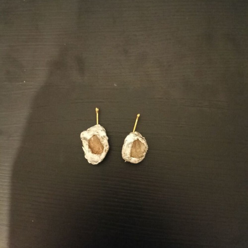 Raw Stone Handmade Earrings with Metal Detail and Natural Stone
