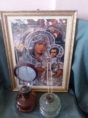 Vintage oil lamps set with icon like new