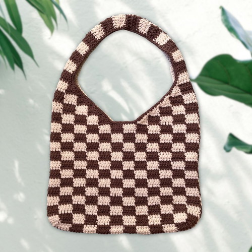 Handmade Checkered Bag | Brown & Beige | Tote bag | Shopper bag | Shoulder bag