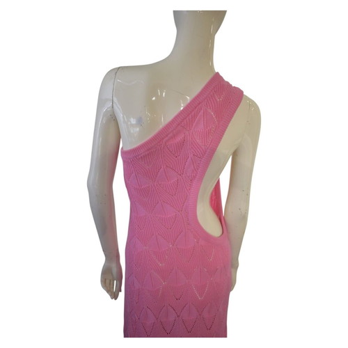 Dodo Bar Or Pas Pour Toi pink maxi dress one shoulder with fringes used, size 42