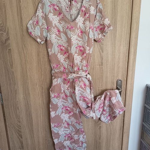 Esmara Linen Jumpsuit Size M Like New Beige Pink